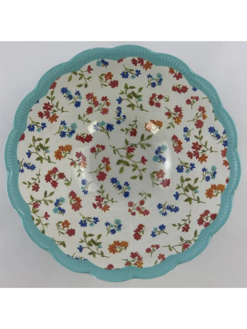 The Pioneer Woman Melamine Bowls Set of 4 Floral Teal Scalloped 6.5